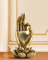 Alamkari India Polyresin Decorative Golden Buddha Lotus Palm Showpiece